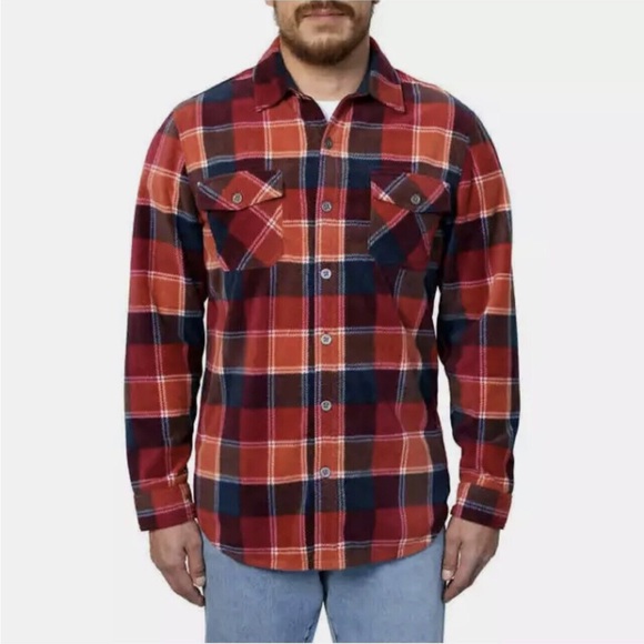 Freedom Foundry Medium M Mens Fleece Button Up Shirt Pockets Long Sleeve Red - Picture 5 of 8